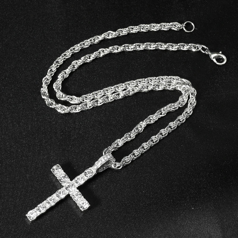 Pingente De Cruz Com Zircônia + Corrente Riviera 4mm