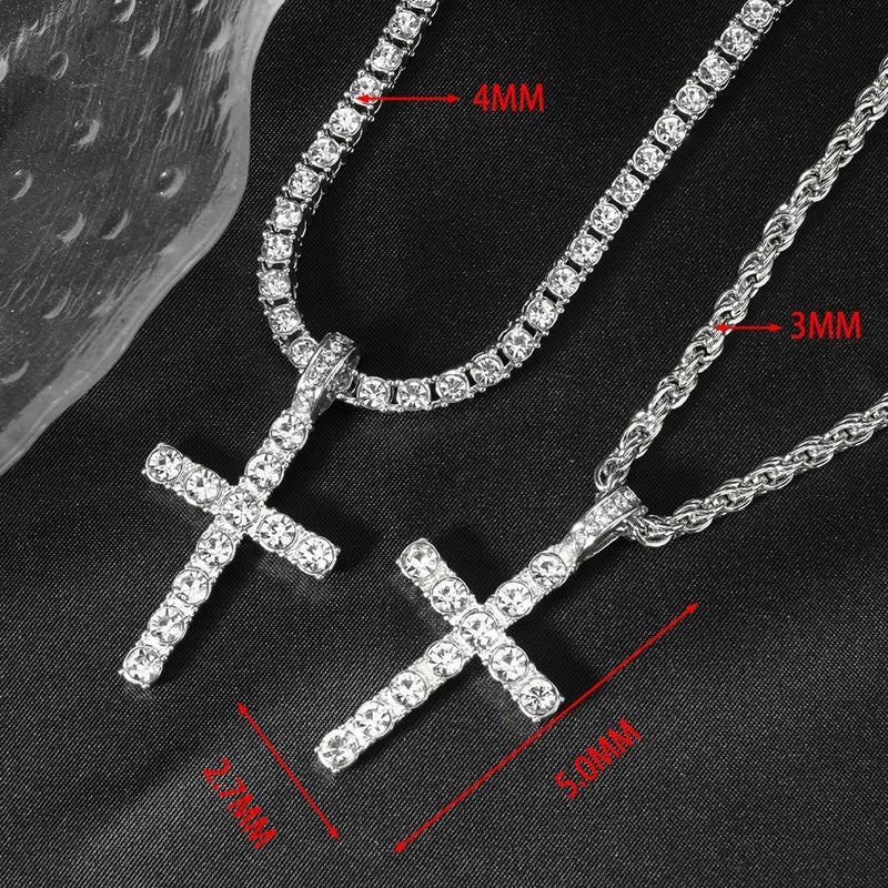 Pingente De Cruz Com Zircônia + Corrente Riviera 4mm