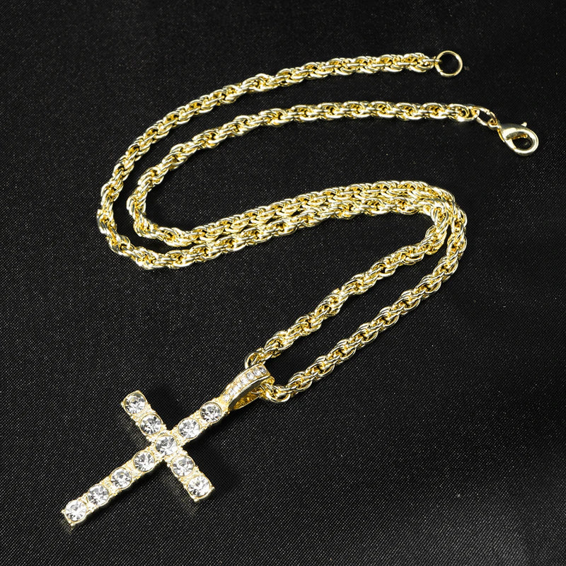 Pingente De Cruz Com Zircônia + Corrente Riviera 4mm